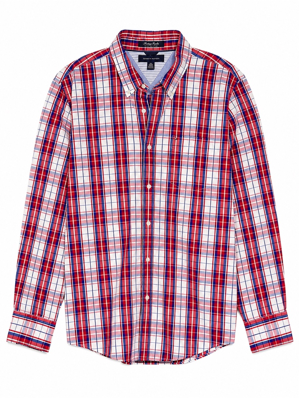 Tommy Hilfiger Heritage Poplin 80s Two Ply Plaid Button Down Mens XL Slim Fit‎
